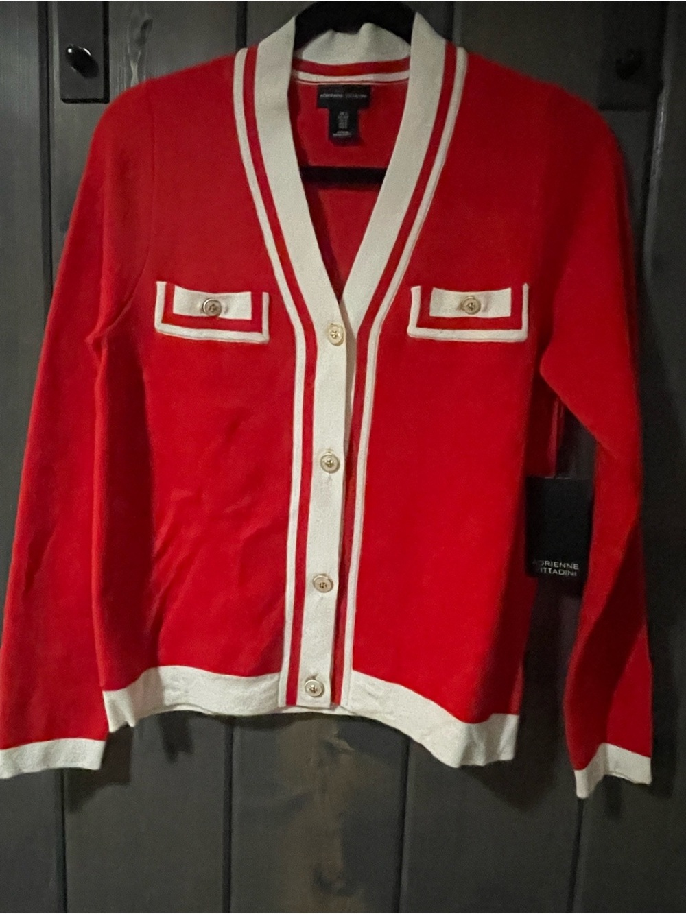 Adrienne Vittadini Red Sweater with White Trim